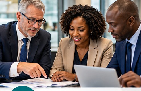 Diverse professionals collaborating in Business Solutions
